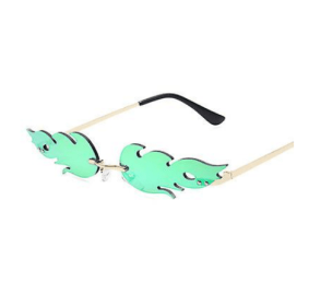 Sunglasses Rimless Wave Glasses Fire Shape Glasses Eyewear For Party (Color: Green)