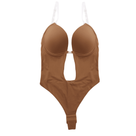 Invisible Shoulder Strap Backless Bra Seamless One-piece Shapewear (Color: Coffee, size: XXL)