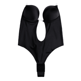 Invisible Shoulder Strap Backless Bra Seamless One-piece Shapewear (Color: Black, size: S)
