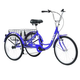 Adult Tricycle Trikes,3-Wheel Bikes,24 Inch Wheels 7 Speed Cruiser Bicycles with Large Shopping Basket for Women and Men (Color: as Pic)